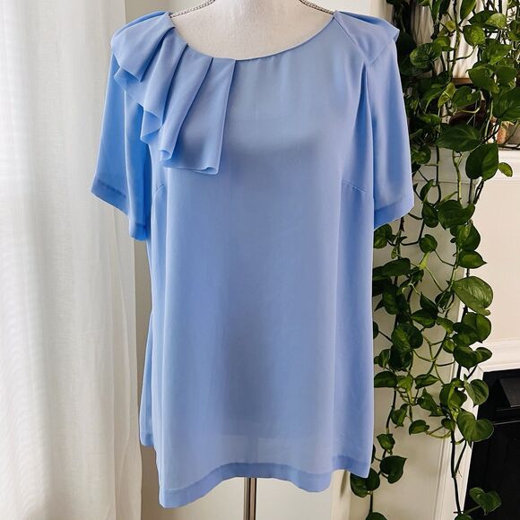 Banana Republic Blue Ruffle Sleeve Chiffon Soft Flowy Blouse - Size Large - Picture 1 of 8